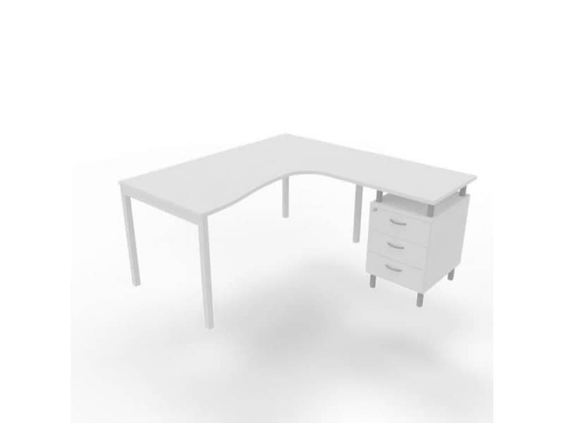 Scrivania con cassettiera a destra piano bianco 160x165xH.75 cm gamba a ponte in acciaio bianco Practika P3 ECSPT17D-BA-I