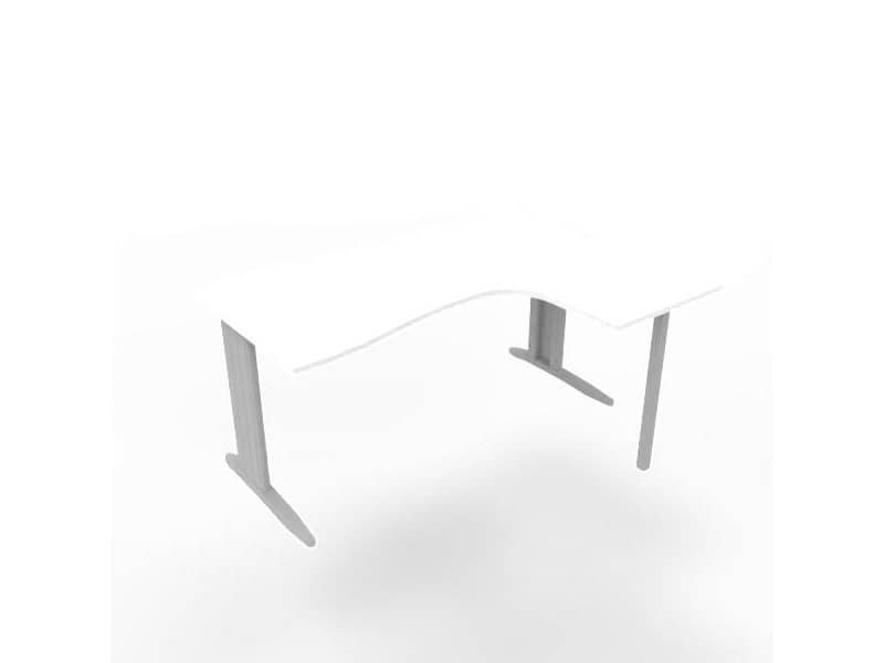 Scrivania penisola destra piano bianco 160x120xH.75 cm gamba a L in acciaio argento linea Practika P1 ECSMT16D-BA-A