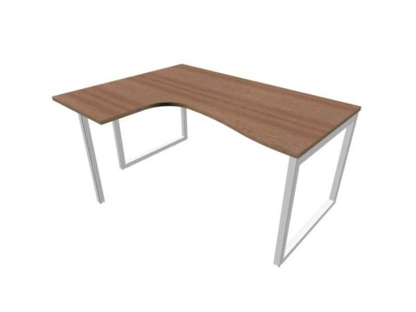 Scrivania penisola sinistra piano noce canaletto 160x120xH.75 cm gamba ad anello acciaio argento Practika P2