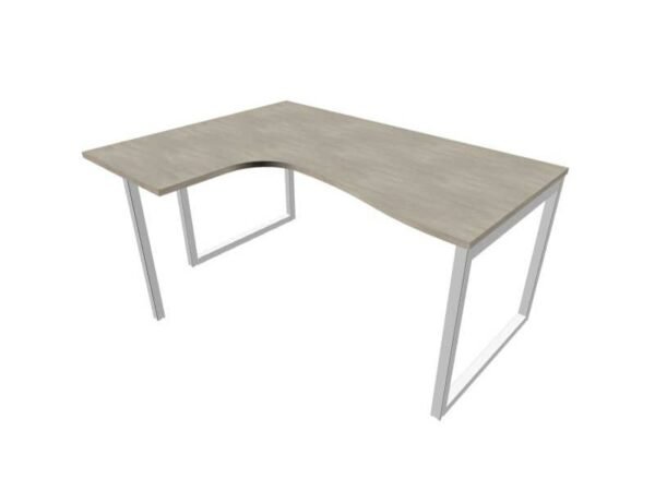 Scrivania penisola sx piano cemento 160x120xH.75 cm gamba ad anello acciaio argento Practika P2 ECSAT16S-CL-A