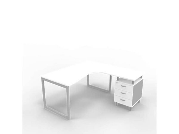 Scrivania con cassettiera a destra piano bianco 160x165xH.75 cm gamba ad anello acciaio argento PractikaP2 ECSAT17D-BA-A