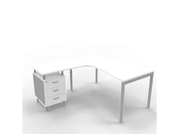 Scrivania con cassettiera a destra piano grigio 160x165xH.75 cm gamba a ponte in acciaio argento PractikaP3 ECSPT17D-GR-A