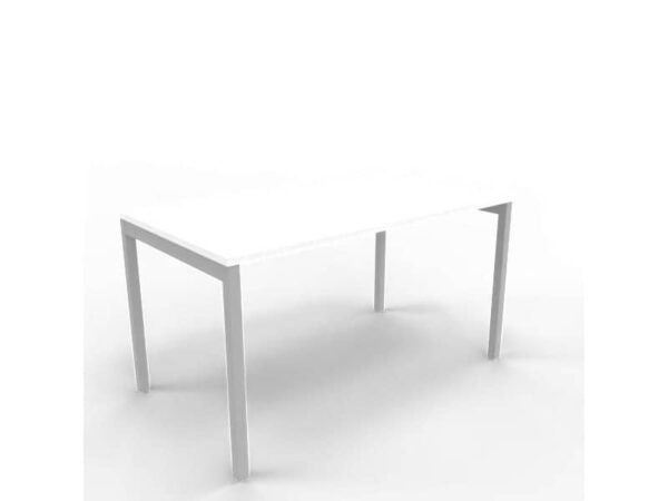 Scrivania piano bianco 140x80xH.75 cm gamba a ponte in acciaio argento linea Practika P3 Quadrifoglio - ECSPT140-BA-A