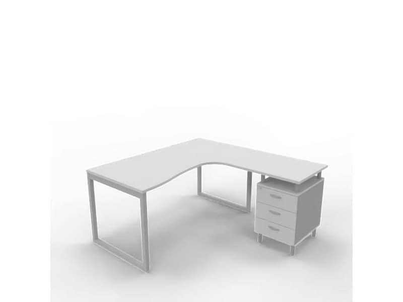 Scrivania con cassettiera a destra piano grigio 160x165xH.75 cm gamba ad anello acciaio argento PractikaP2 ECSAT17D-GR-A