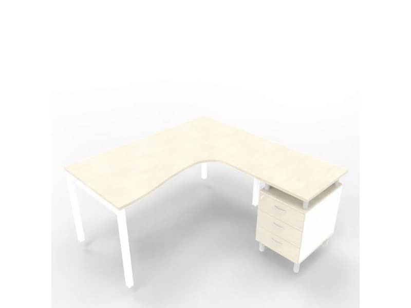 Scrivania con cassettiera a destra piano cemento 160x165xH.75 cm gamba a ponte in acciaio bianco Practika P3 ECSPT17D-CL-I
