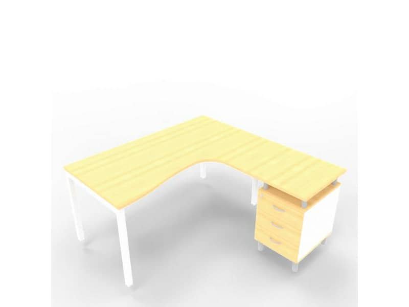 Scrivania con cassettiera a destra piano faggio 160x165xH.75 cm gamba a ponte in acciaio bianco Practika P3 ECSPT17D-FA-I