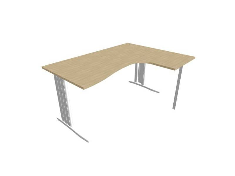 Scrivania penisola destra piano rovere 160x120xH.75 cm gamba a L in acciaio argento linea Practika P1 ECSMT16D-RK-A