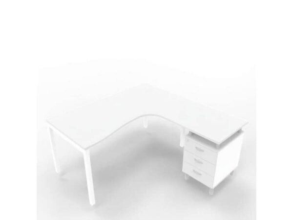 Scrivania con cassettiera a destra piano grigio 160x165xH.75 cm gamba a ponte in acciaio bianco Practika P3 ECSPT17D-GR-I