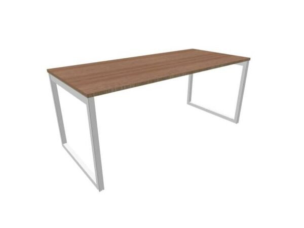 Scrivania piano noce canaletto 180x80xH.75 cm gamba ad anello acciaio argento linea Practika P2 ECSAT180-NO-A