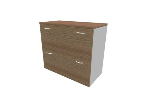 Armadio basso noce canaletto con scocca argento - 90x45xH.81,5 cm con due classificatori estraibili Practika