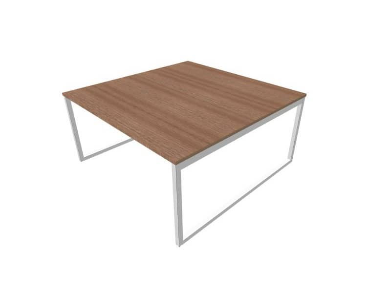 Bench piano noce canaletto 160x160xH.75 cm gamba ad anello in acciaio argento linea PractIka P2 – ECBEA16-NO-A