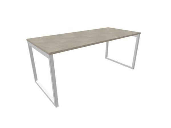 Scrivania piano cemento 180x80xH.75 cm gamba ad anello in acciaio argento linea Practika P2 Quadrifoglio - ECSAT180-CL-A