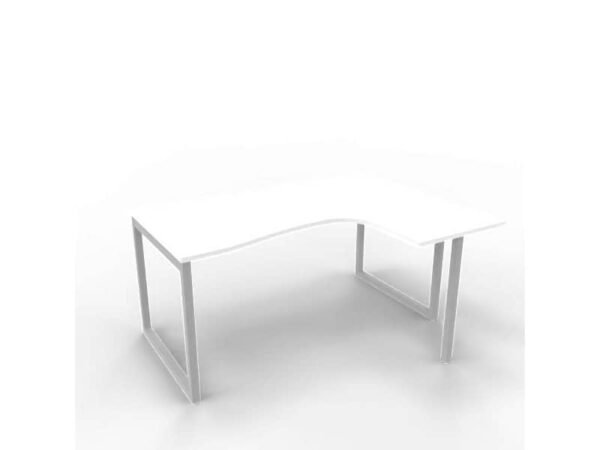 Scrivania penisola destra piano bianco 160x120xH.75 cm gamba ad anello acciaio argento Practika P2 ECSAT16D-BA-A