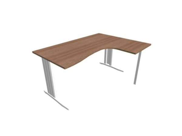 Scrivania penisola destra piano noce canaletto 160x120xH.75 cm gamba a L in acciaio argento PractikaP1 ECSMT16D-NO-A