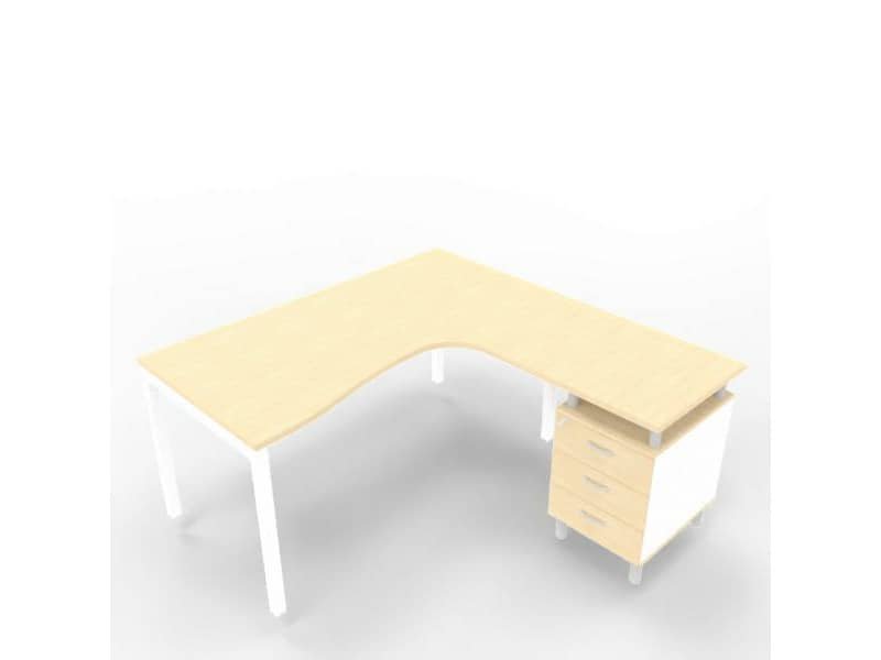 Scrivania con cassettiera a destra piano rovere 160x165xH.75 cm gamba a ponte in acciaio bianco Practika P3 ECSPT17D-RK-I