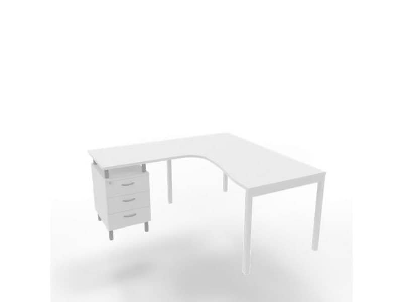 Scrivania con cassettiera sinistra piano bianco 160x165xH.75 cm gamba a ponte in acciaio bianco Practika P3 ECSPT17S-BA-I