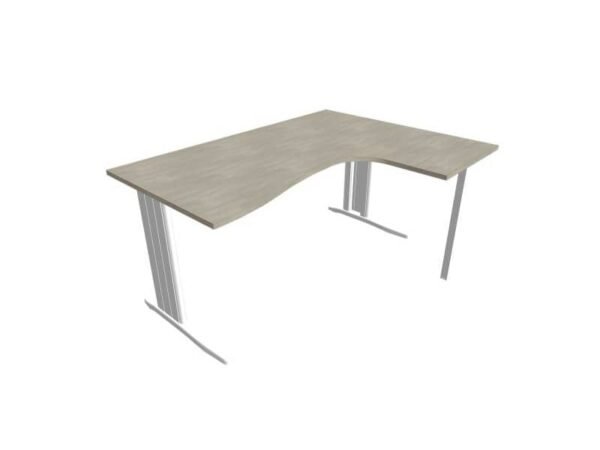 Scrivania penisola destra piano cemento 160x120xH.75 cm gamba a L in acciaio argento linea Practika P1 ECSMT16D-CL-A