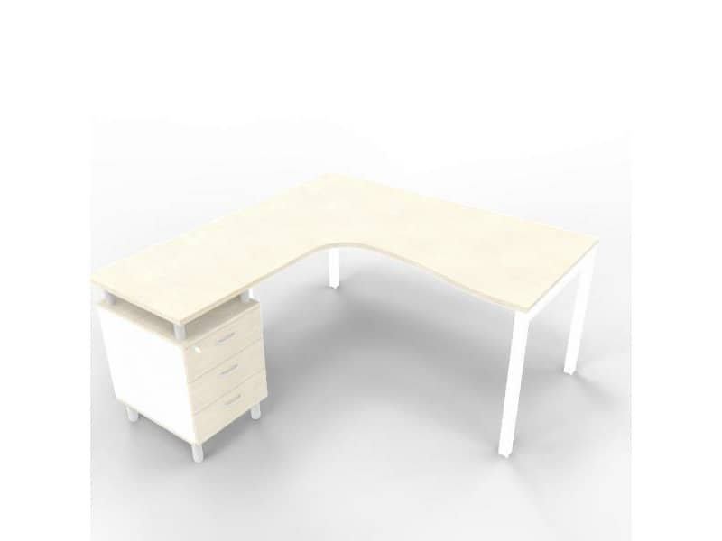 Scrivania con cassettiera sinistra piano cemento 160x165xH.75 cm gamba a ponte in acciaio bianco Practika P3 ECSPT17S-CL-I