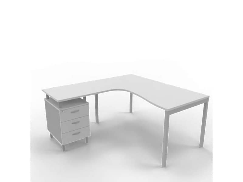 Scrivania con cassettiera sinistra piano grigio 160x165xH.75 cm gamba a ponte in acciaio argento PractikaP3 ECSPT17S-GR-A