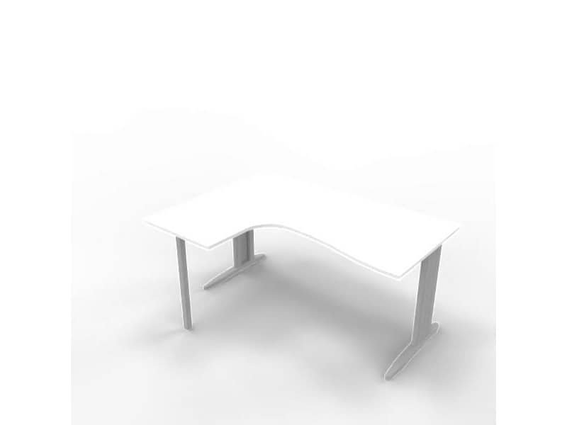 Scrivania penisola sinistra piano bianco 160x120xH.75 cm gamba a L in acciaio argento linea  Practika P1 ECSMT16S-BA-A