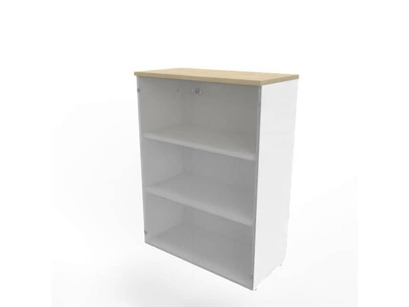 Armadio medio con ante vetro fumŠ, top rovere scocca bianca 90x45xH.123,2 cm Practika Quadrifoglio – ECEM90V-RK-BA-GE