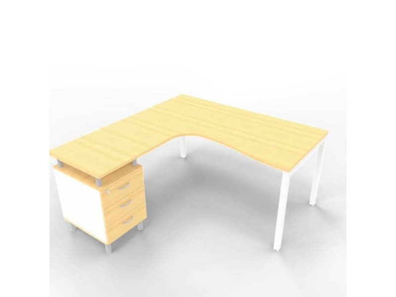 Scrivania con cassettiera sinistra piano faggio 160x165xH.75 cm gamba a ponte in acciaio bianco Practika P3 ECSPT17S-FA-I