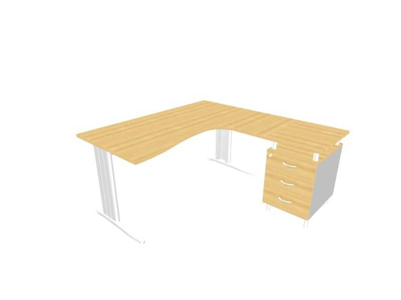 Scrivania con cassettiera sinistra piano faggio 160x165xH.75 cm gamba a L acciaio argento linea Practika P1 ECSMT17S-FA-A