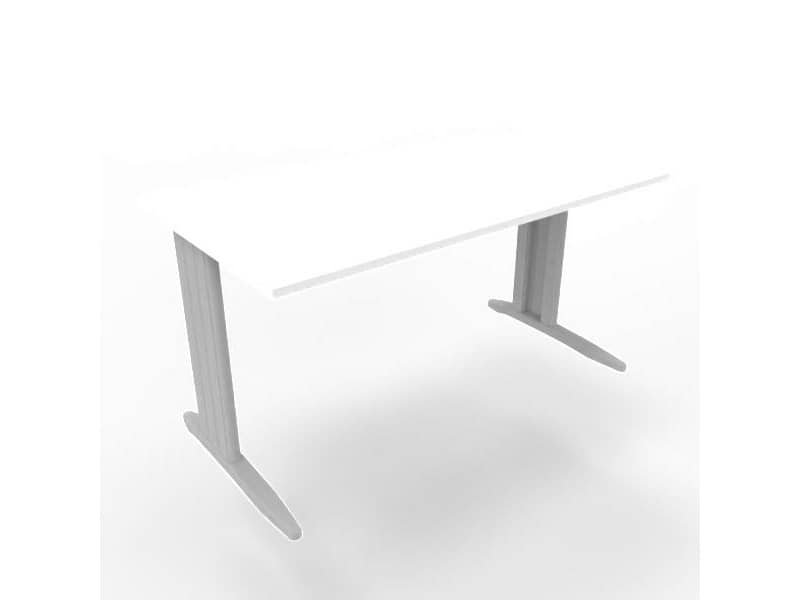 Scrivania piano bianco 140x80xH.75 cm gamba a L in acciaio argento linea Practika P1 Quadrifoglio – ECSMT140-BA-A
