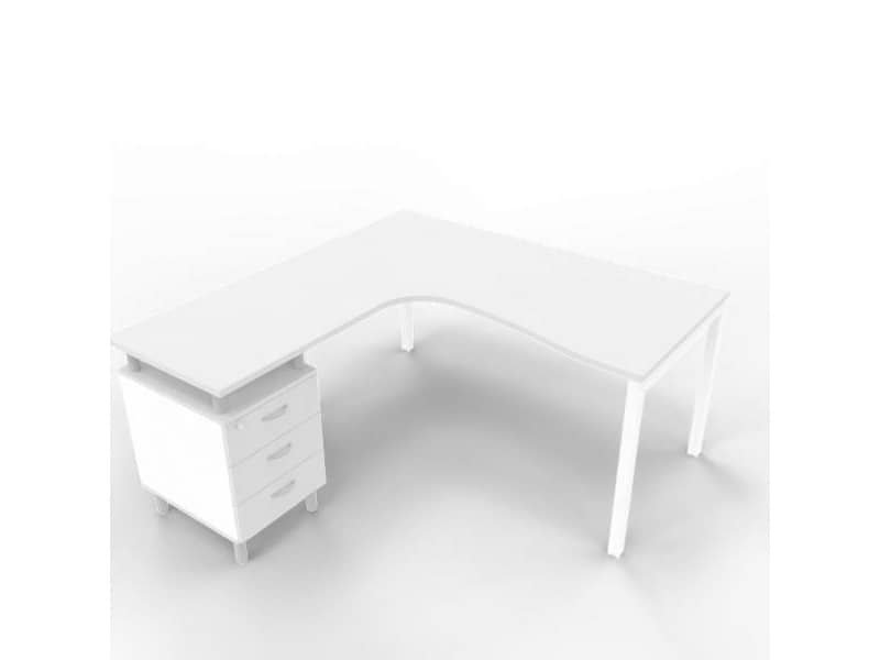 Scrivania con cassettiera sinistra piano grigio 160x165xH.75 cm gamba a ponte in acciaio bianco Practika P3 ECSPT17S-GR-I