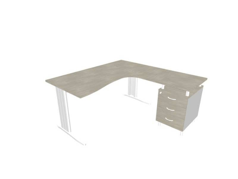 Scrivania con cassettiera sinistra piano cemento 160x165xH.75cm gamba a L acciaio argento linea Practika P1 ECSMT17S-CL-A
