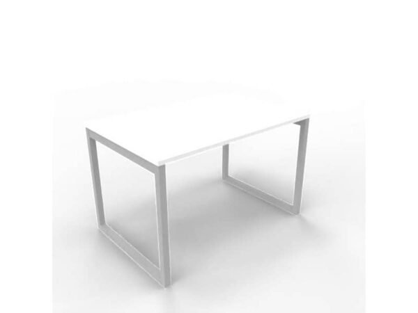 Scrivania piano bianco 120x80xH.75 cm gamba ad anello in acciaio argento linea Practika P2 Quadrifoglio - ECSAT120-BA-A