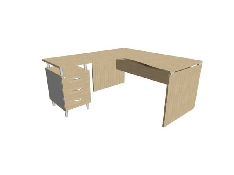 Scrivania con cassettiera sinistra piano rovere 160x165xH.75 cm fianco a pannello in melaminico Practika P4 ECSLP17S-RK-RK