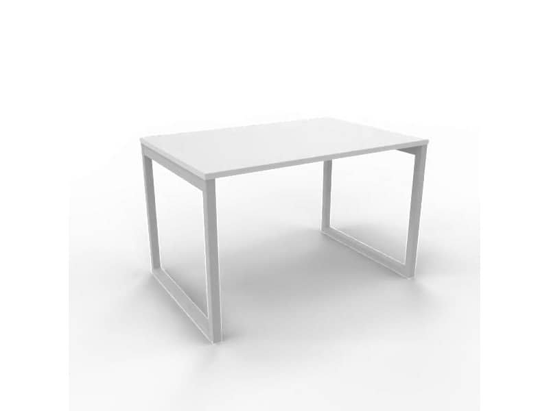 Scrivania piano grigio 120x80xH.75 cm gamba ad anello in acciaio argento linea Practika P2 Quadrifoglio – ECSAT120-GR-A