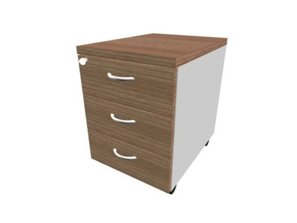 Cassettiera noce canaletto 3 cassetti 42x56x58 cm con ruote e serratura linea Practika Quadrifoglio PKCA0003-NO-AA