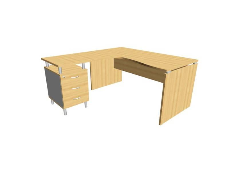 Scrivania con cassettiera sinistra piano faggio 160x165xH.75 cm fianco a pannello in melaminico Practika P4 ECSLP17S-FA-FA