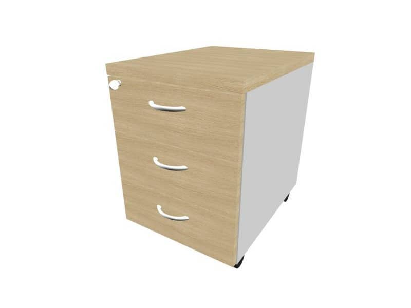Cassettiera rovere 3 cassetti 42x56x58 cm con ruote e serratura linea Practika Quadrifoglio PKCA0003-RK-AA
