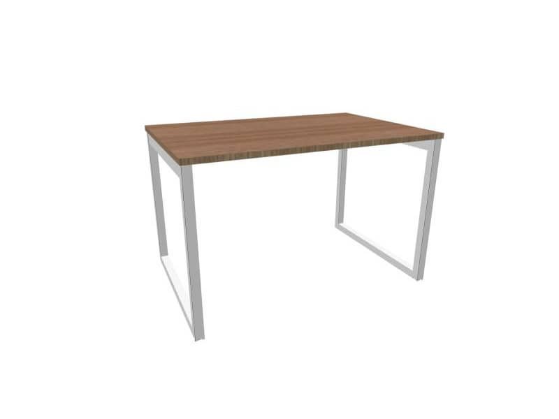 Scrivania piano noce canaletto 120x80xH.75 cm gamba ad anello acciaio argento linea Practika P2 ECSAT120-NO-A