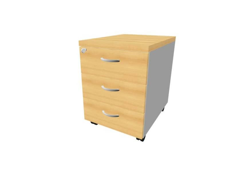 Cassettiera faggio 3 cassetti 42x56x58 cm con ruote e serratura linea Practika Quadrifoglio PKCA0003-FA-AA