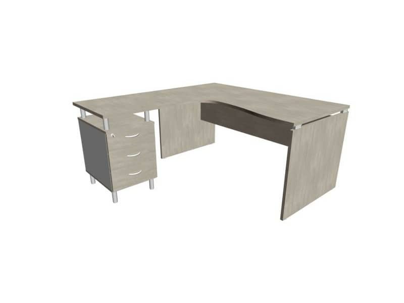 Scrivania con cassettiera sinistra piano cemento 160x165xH.75cm fianco a pannello in melaminico Practika P4 ECSLP17S-CL-CL