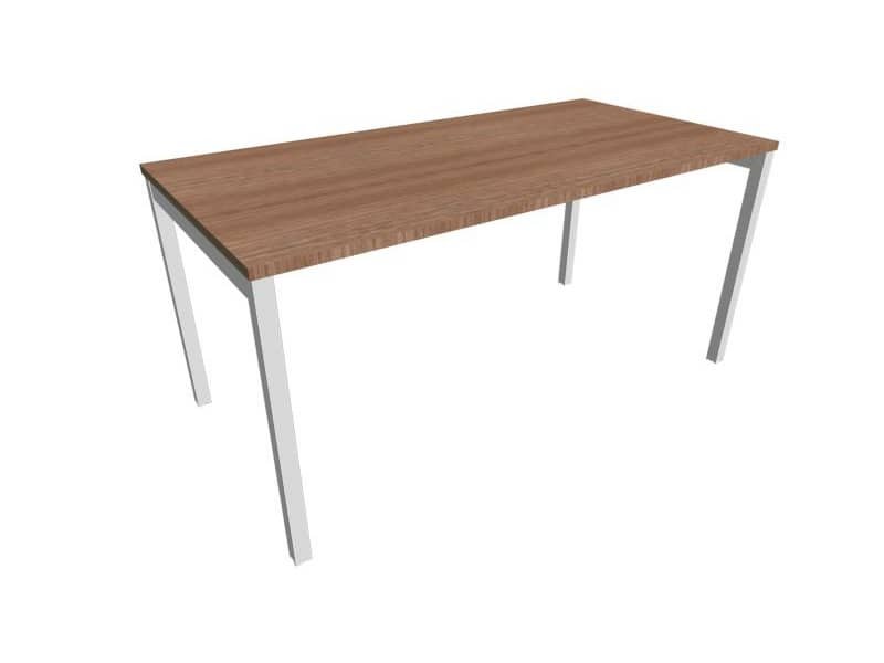 Scrivania piano noce canaletto 160x80xH.75 cm gamba a ponte in acciaio argento linea Practika P3 ECSPT160-NO-A