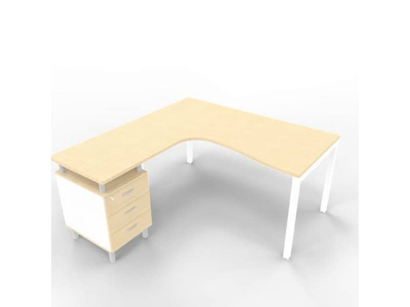 Scrivania con cassettiera sinistra piano rovere 160x165xH.75 cm gamba a ponte in acciaio bianco Practika P3 ECSPT17S-RK-I