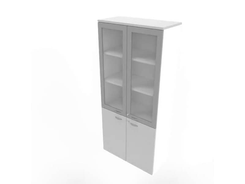 Armadio alto con ante basse grigio e alte in vetro telaio MDF scocca bianca 90x45xH.200 cm – ECE490T-GR-BA-V3