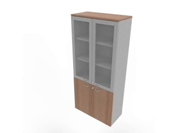 Armadio alto ante basse noce canaletto e alte in vetro telaio MDF scocca argento 90x45xH.200 cm - ECE490T-NO-AA-V3