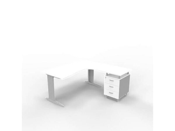 Scrivania con cassettiera a destra piano bianco 160x165xH.75 cm gamba a L acciaio argento linea Practika P1 ECSMT17D-BA-A