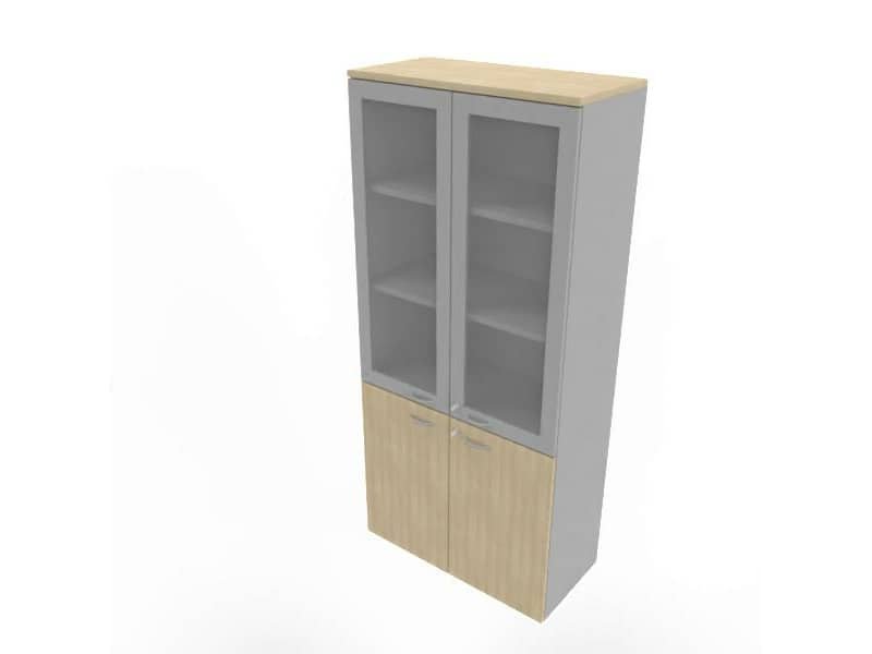 Armadio alto con ante basse rovere e alte in vetro telaio MDF scocca argento 90x45xH.200 cm – ECE490T-RK-AA-V3