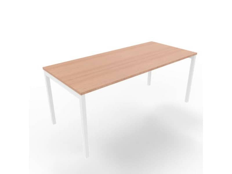 Scrivania piano noce canaletto 180x80xH.75 cm gamba a ponte in acciaio bianco linea Practika P3 ECSPT180-NO-I