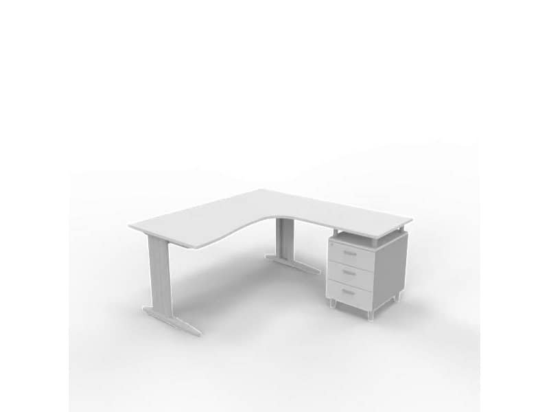 Scrivania con cassettiera a destra piano grigio 160x165xH.75 cm gamba a L acciaio argento linea Practika P1 ECSMT17D-GR-A