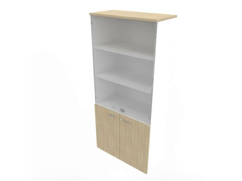 Armadio alto con ante basse rovere e alte in vetro scocca bianca 90x45xH.200 cm Practika – ECE490V-RK-BA-GE
