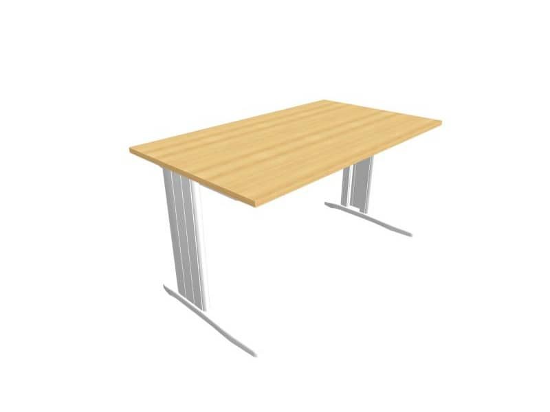 Scrivania piano faggio 140x80xH.75 cm gamba a L in acciaio argento linea Practika P1 Quadrifoglio – ECSMT140-FA-A
