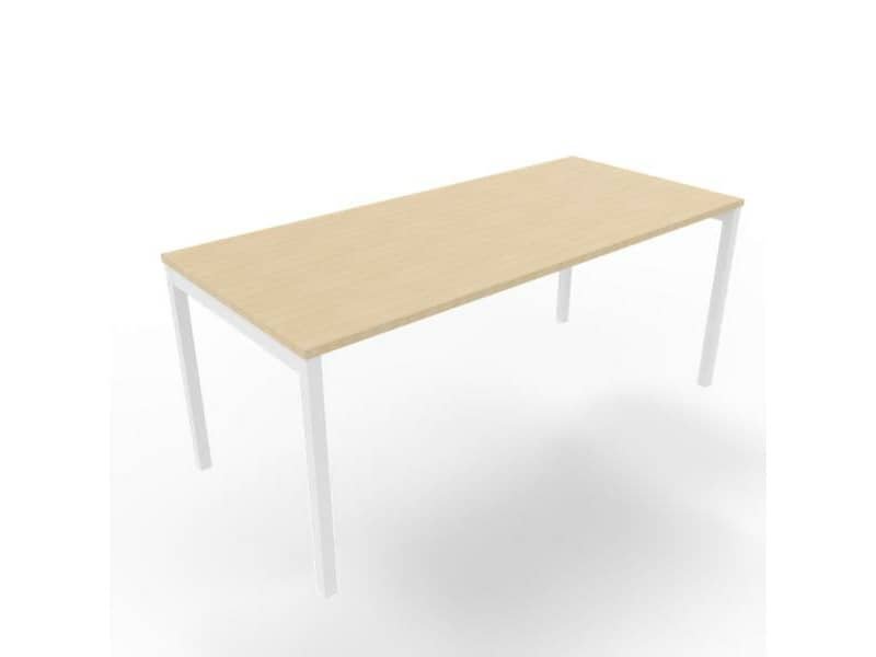 Scrivania piano rovere 180x80xH.75 cm gamba a ponte in acciaio bianco linea Practika P3 Quadrifoglio – ECSPT180-RK-I